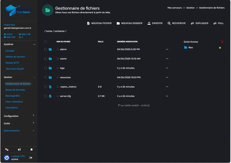 Gestionnaire de fichiers pour votre serveur Longvinter