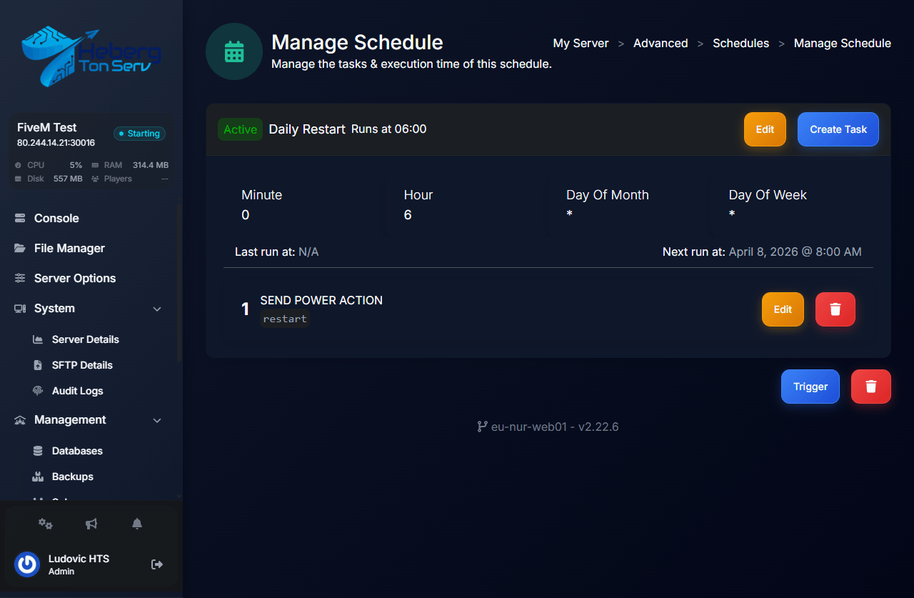 Task created and visible in the schedule